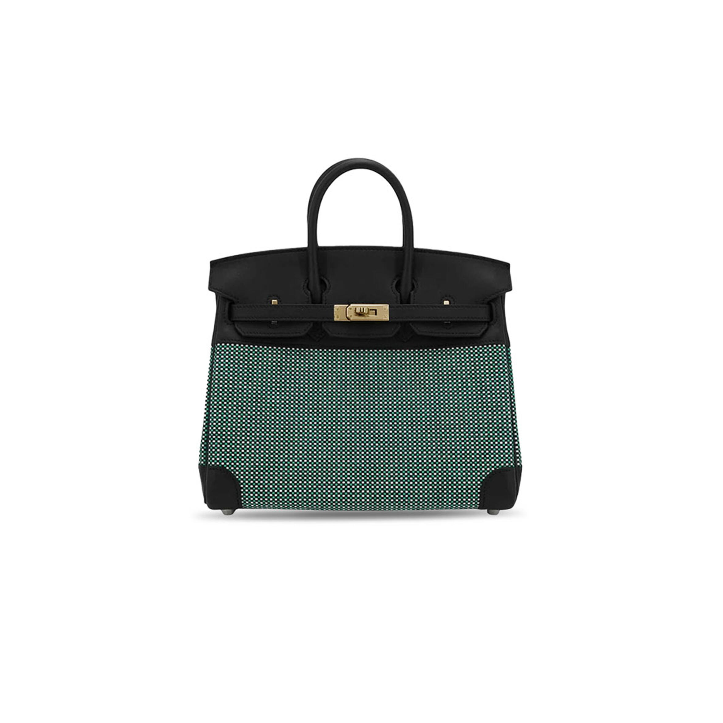 HERMÈS  MASTER BIRKIN 30 QUADRILLE 89 NOIR BLACK BLANC 6W MENTHE CANVAS SWIFT LEATHER PHW SILVER BUCKLE (30*23*15cm)